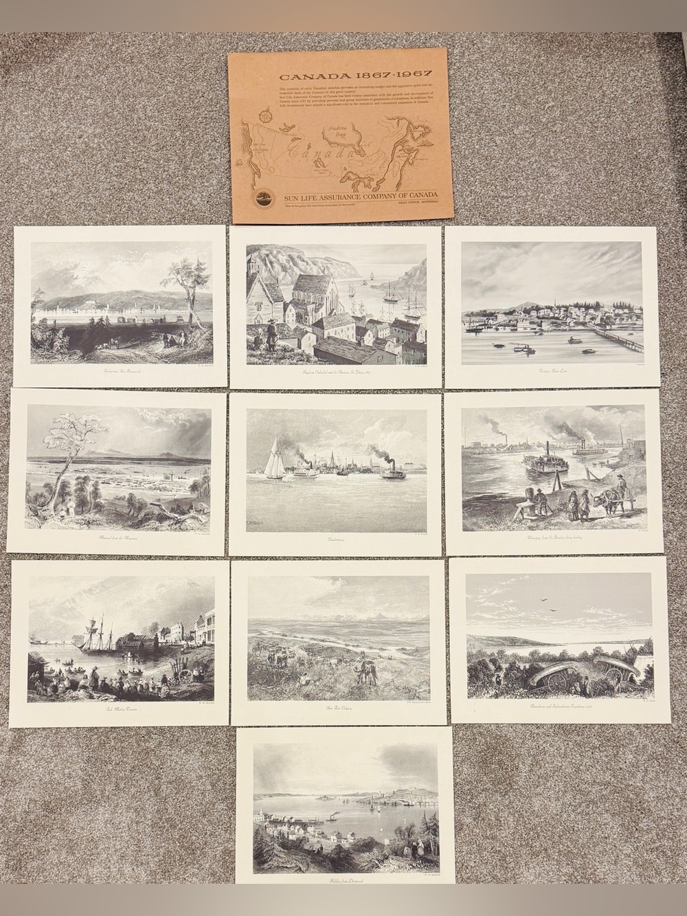 Vintage 1967 Sun Life Canada 1867–1967 Art Print Portfolio Set of 10 Sketches